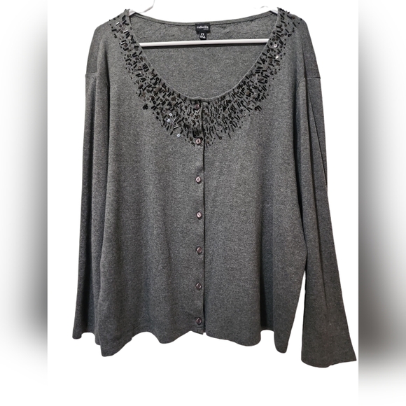 Rafaella Sweaters - SWEATER by RAFAELLA 2x women's beaded dark gray long sleeve